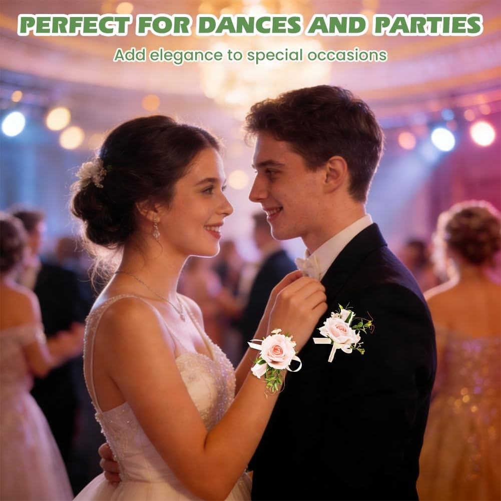 2Pcs Wrist Corsage and Boutonniere Set, Prom Wrist Corsage Artificial Flowers…