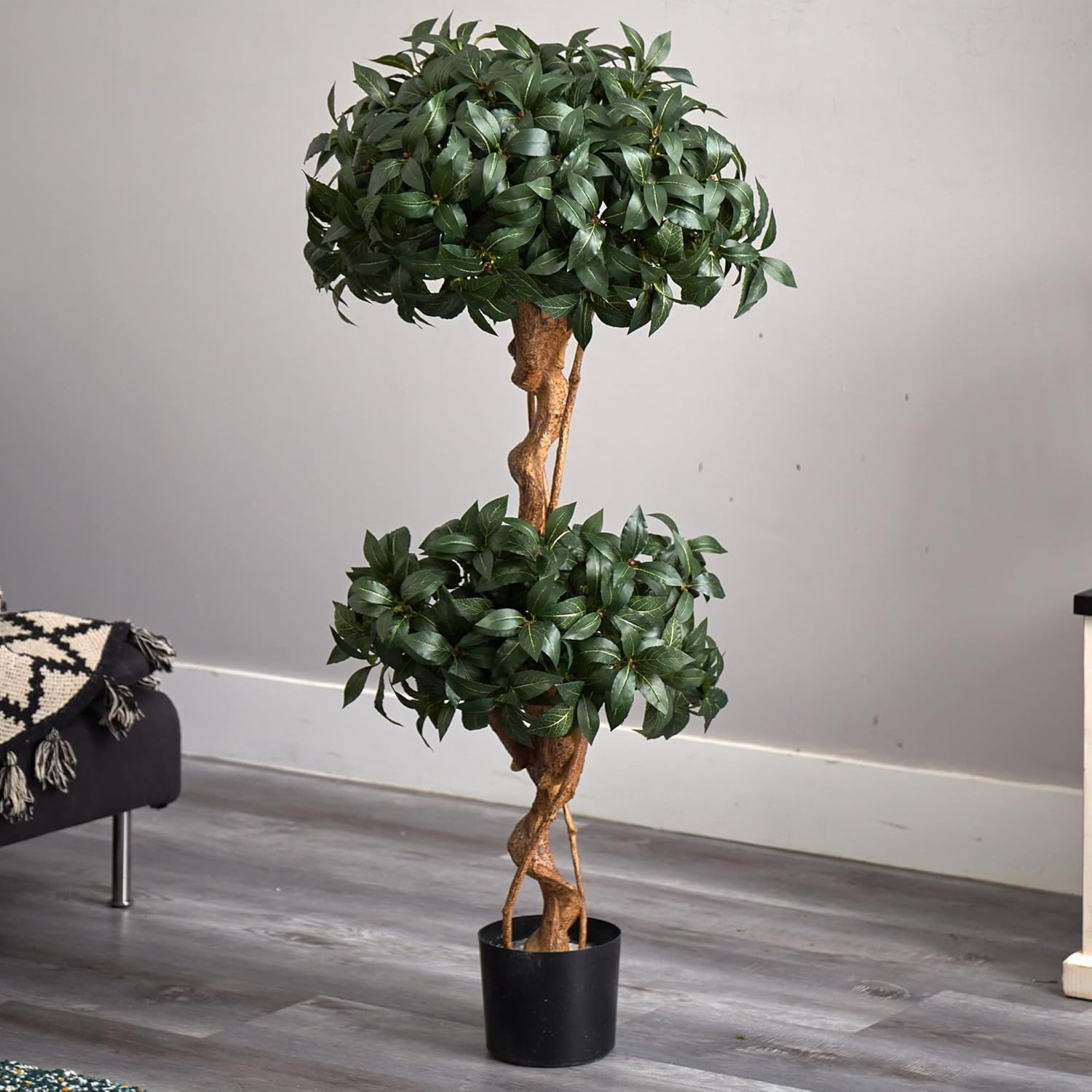 4Ft. Sweet Bay Double Ball Topiary Silk Tree – Lifelike Indoor Decor