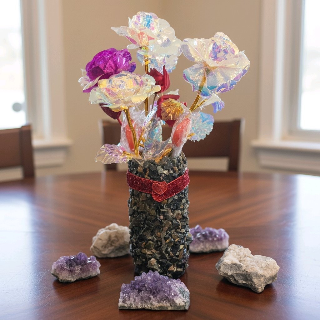 Floral Arrangement With Vase And Lights-New-Hand Crafted