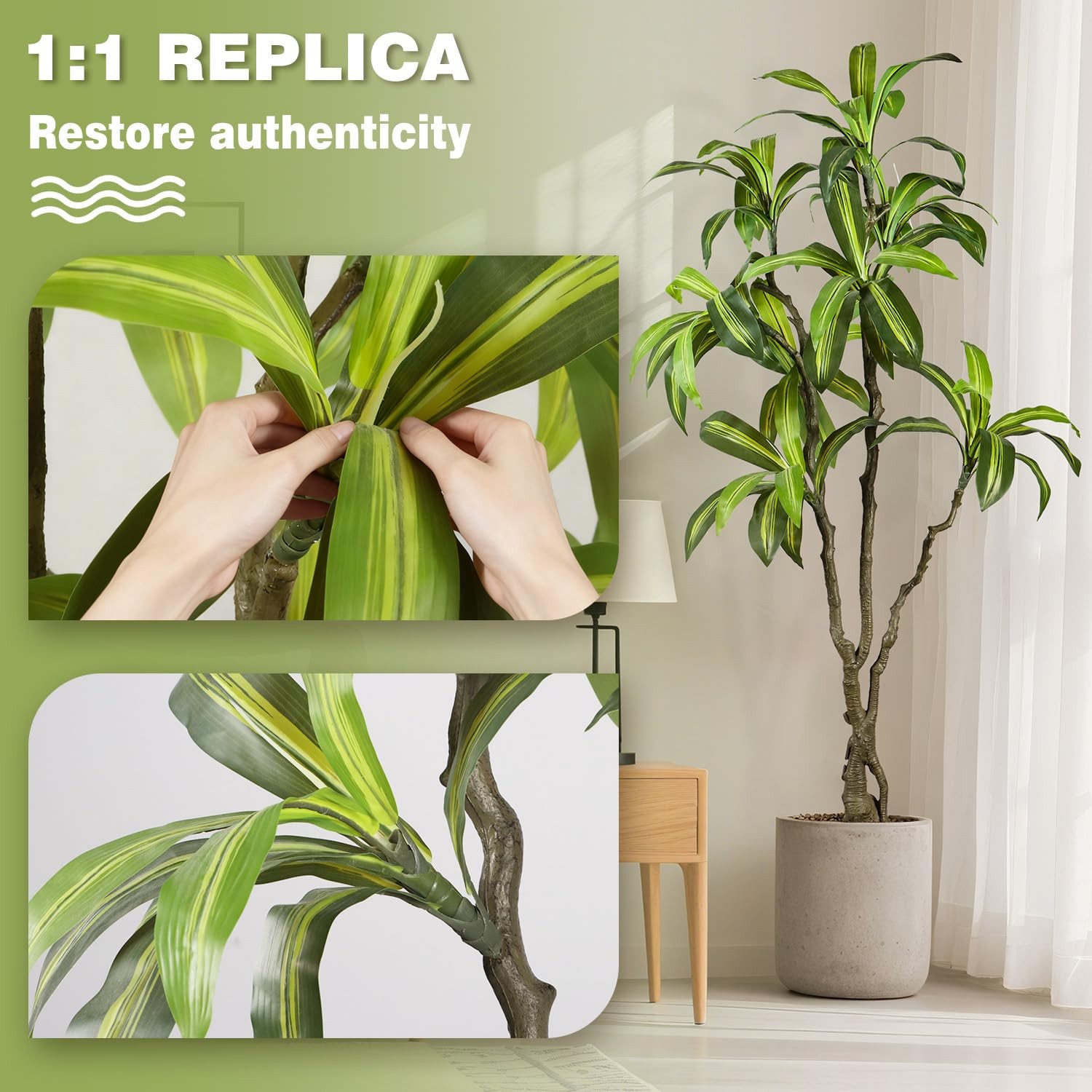 Artificial Dracaena Tree 6.5ft(78in) Faux Floor Plant for Indoor Decor Realis…
