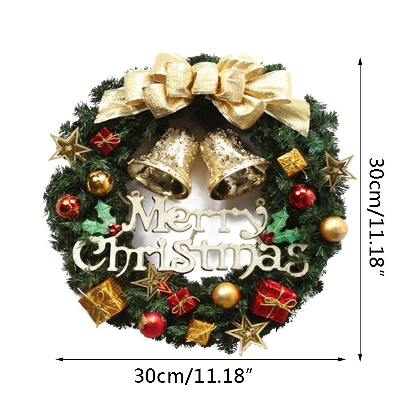 11 Inch Wreath with Bows and Gold Bells Artificial Branch Door Garland