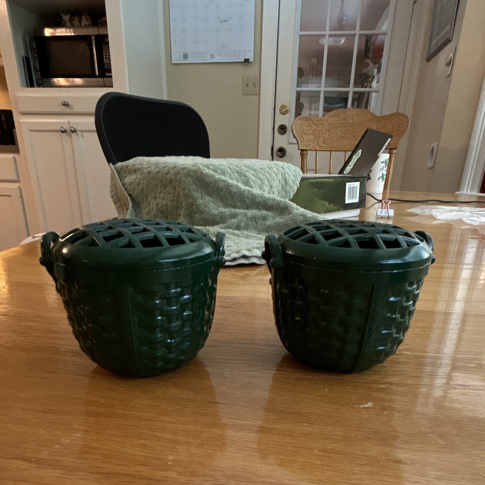 Dept 56 Cast Iron Flower Frogs. Set of 2. Basketweave pattern.