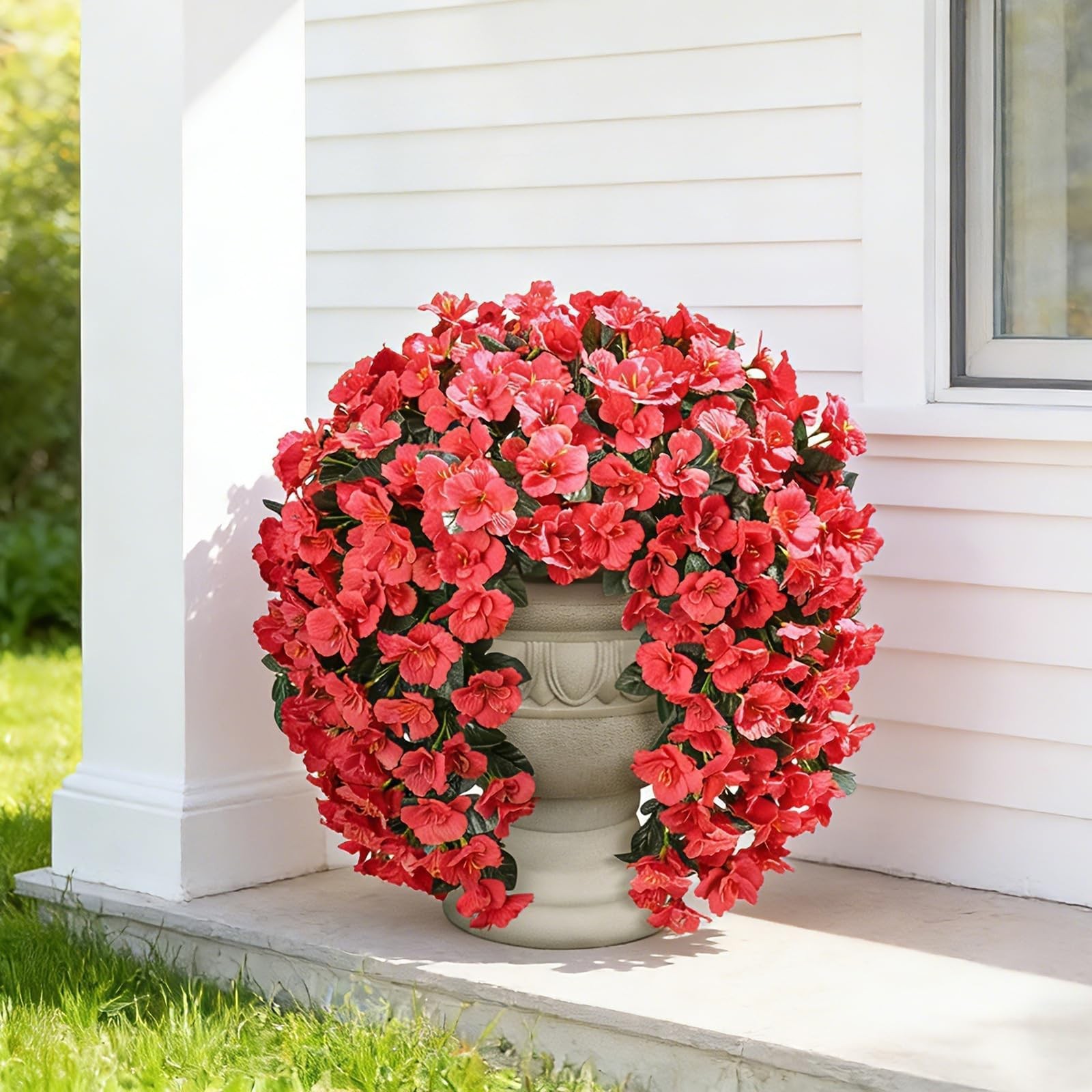 2pcs Fake Hibiscus Artificial Hanging Flowers Silk Vines UV Resistant Red Faux
