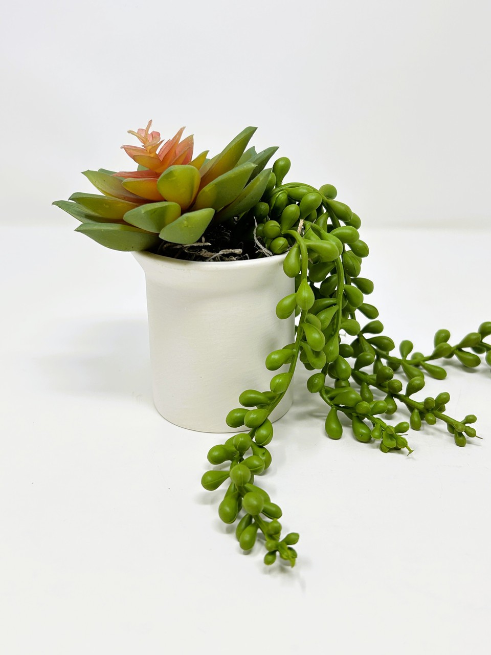 4.5″ Artificial mixed Jellybean Succulent Garden #24, White Ceramic Pot Planter,