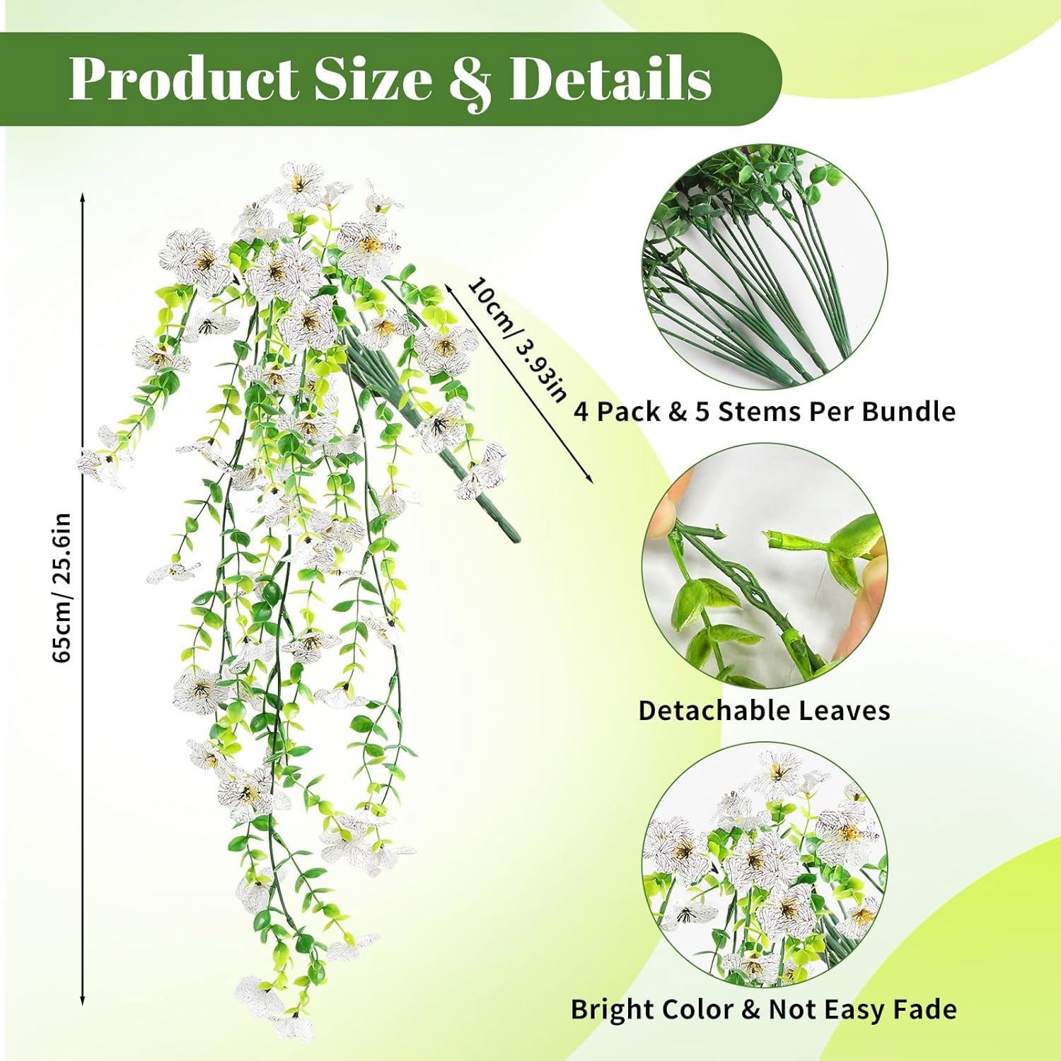 4PCS Artificial Flowers Vines UV Resistant Hanging Plant Flowers Outdoor Decor