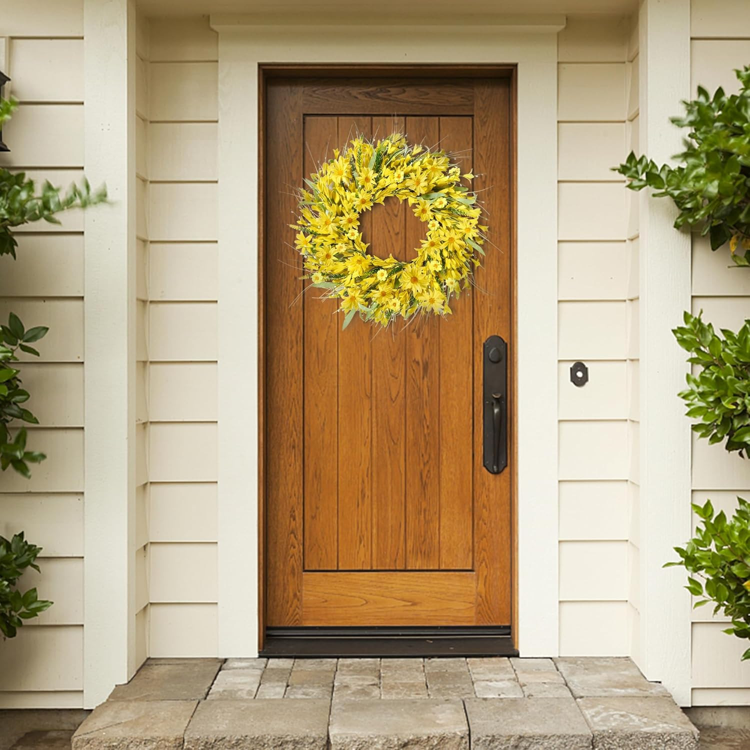 Sggvecsy Spring Wreaths for Front Door 21 Inches Artificial Forsythia Flower Wre