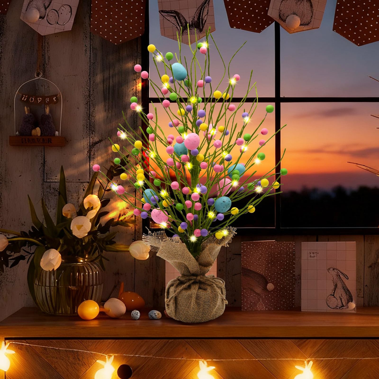 CRCZK Lighted Easter Table Tree Decorations 20.5 Inch Easter Eggs Trees Decor…