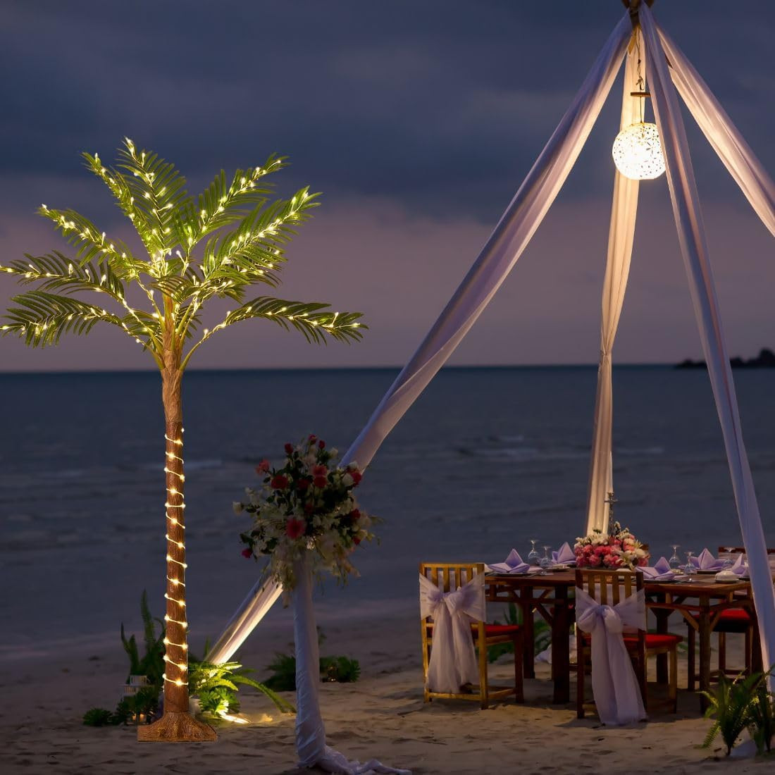6FT Artificial Palm Tree with 220 LED Fairy Lights for Indoor/Outdoor Decor
