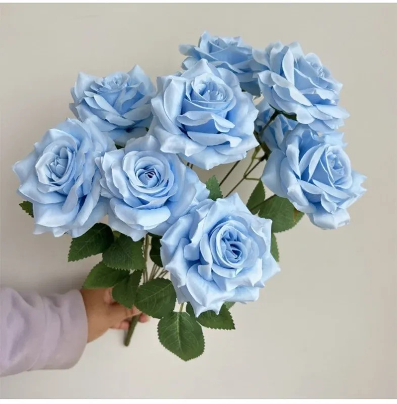 9 Heads Diamond Roses Bouquet Artificial Flower Pink Red Blue White Rose Fake