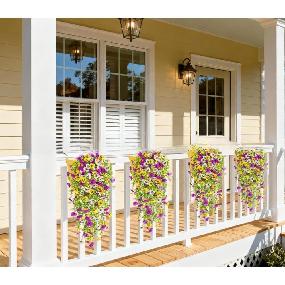 Fabric Artificial Pansy Vine Hanging Basket 45 Eyes Violet 25.59in Wall Hanging