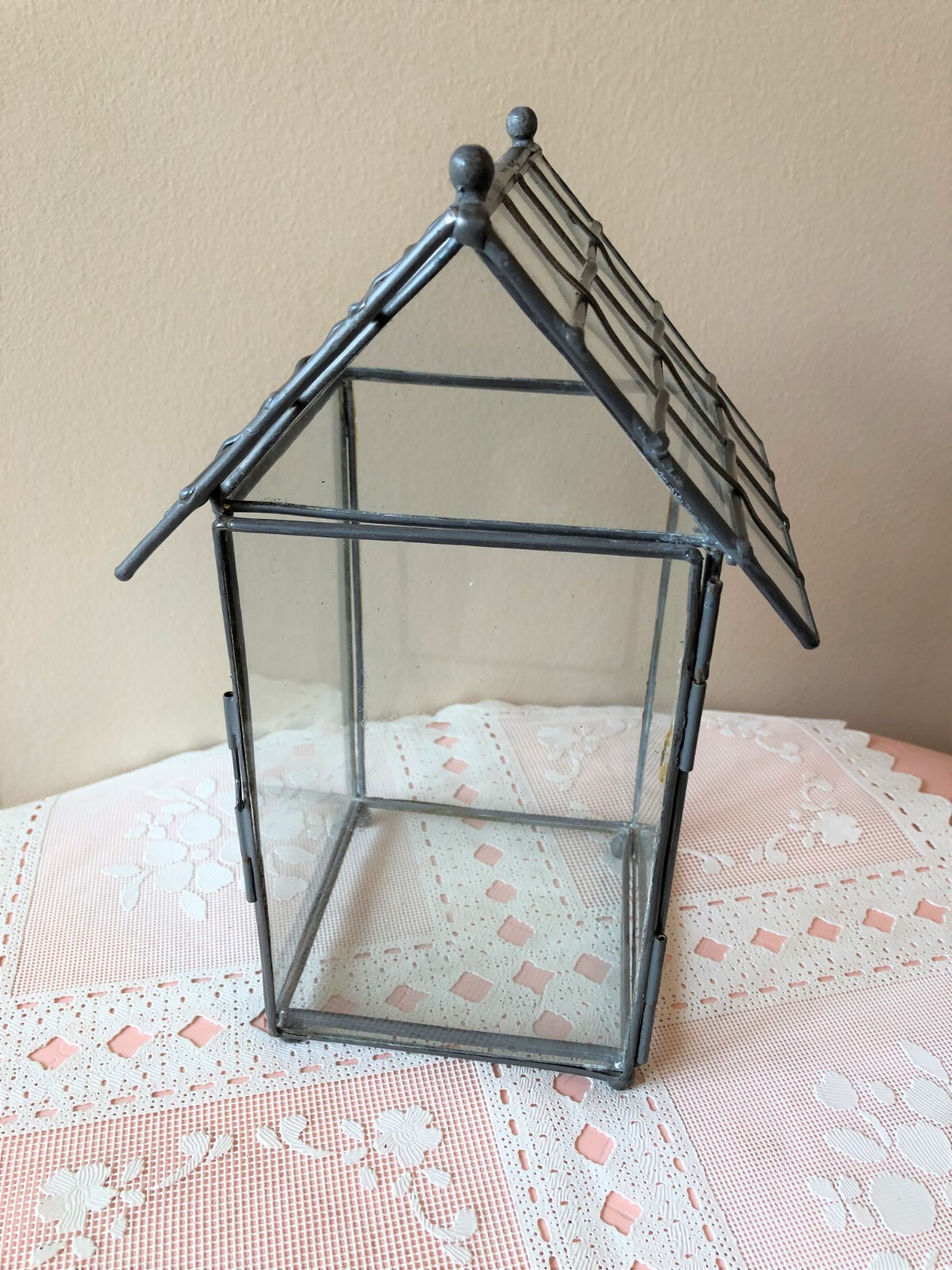 Glass House Terrarium With Silver Metal Trim Hinge Locking Door