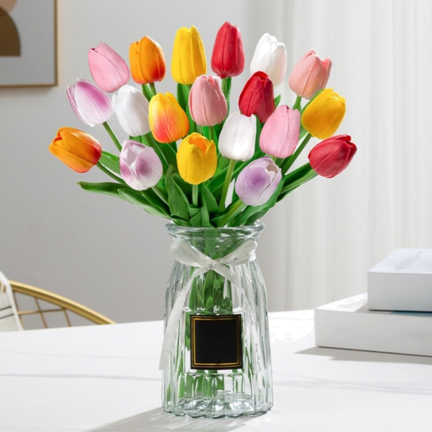 Artificial Tulips 12Pcs Real Touch Fake Tulips PU Flower Arrangement Bouquets…