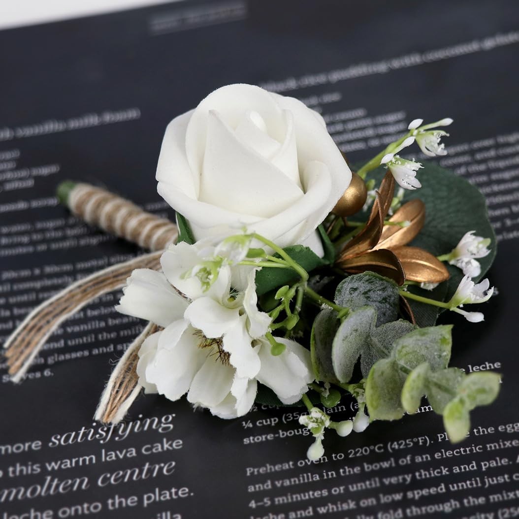 2PCS Artificial Men’s Rose Boutonniere,Buttonhole Flowers with Pin and Clip A…