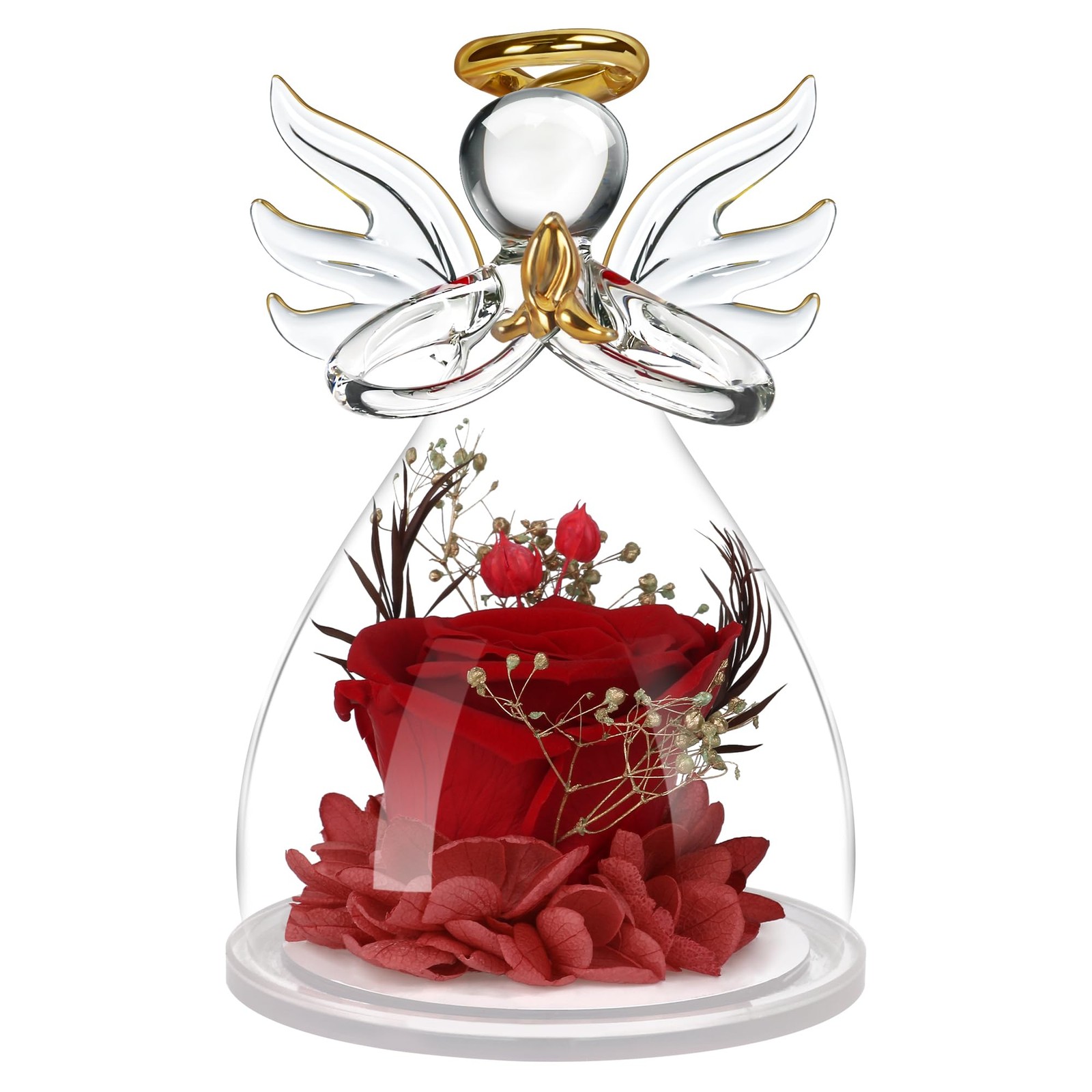 Red Preserved Flowers Angel Figurines Mom Grandma Wife Mothers Day Gifts