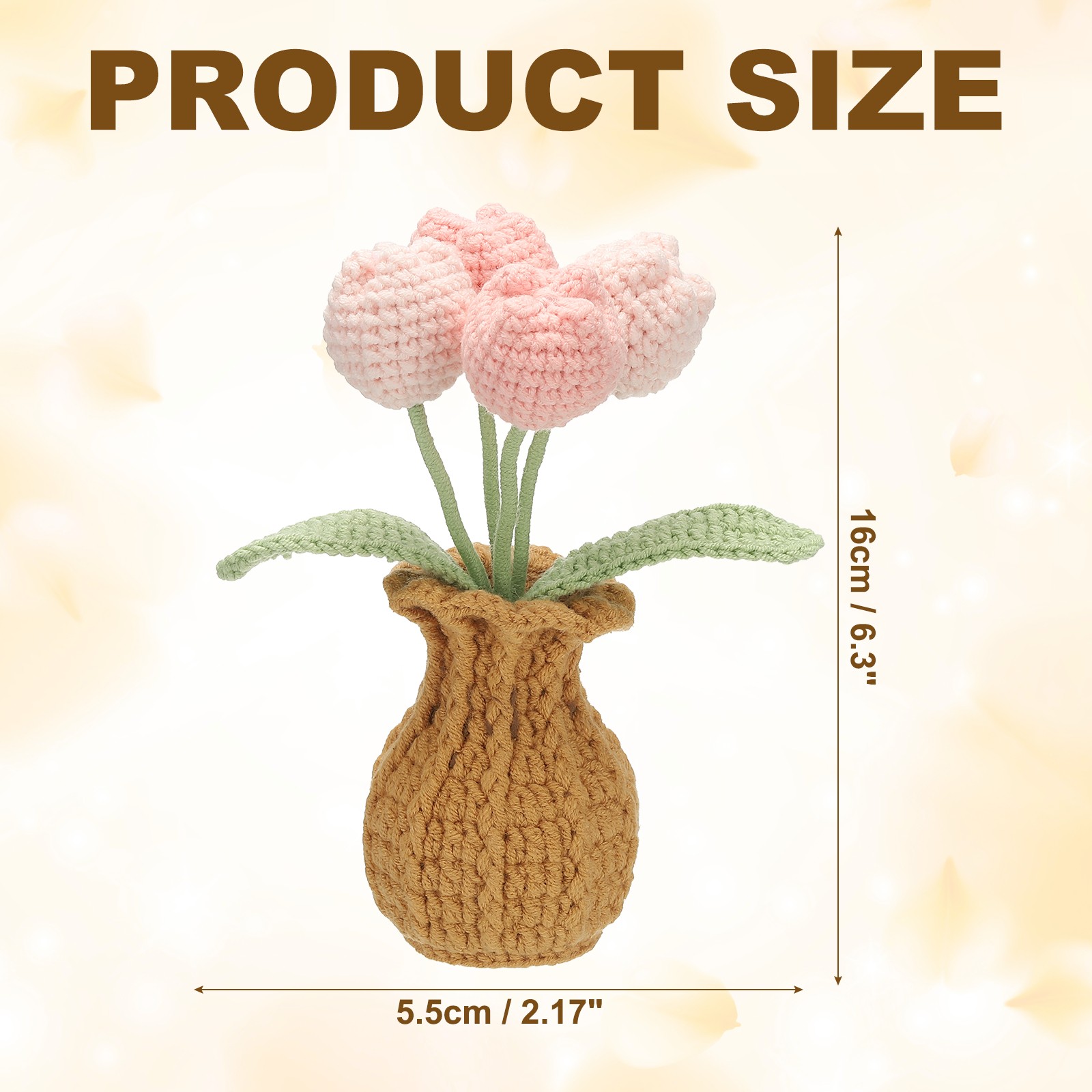 Crochet Flowers Tulip Artificial Flowers Little Potted 4 Flowers Gradient Pink