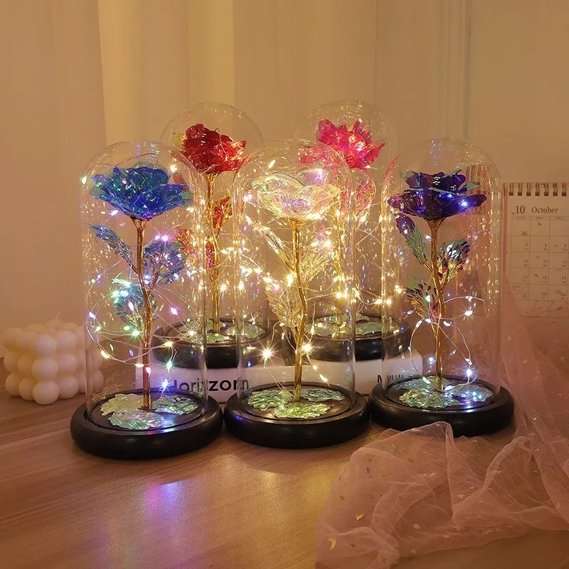 LED Enchanted Eternal Galaxy Rose Glass Dome Fairy Light Romantic Gift Decor