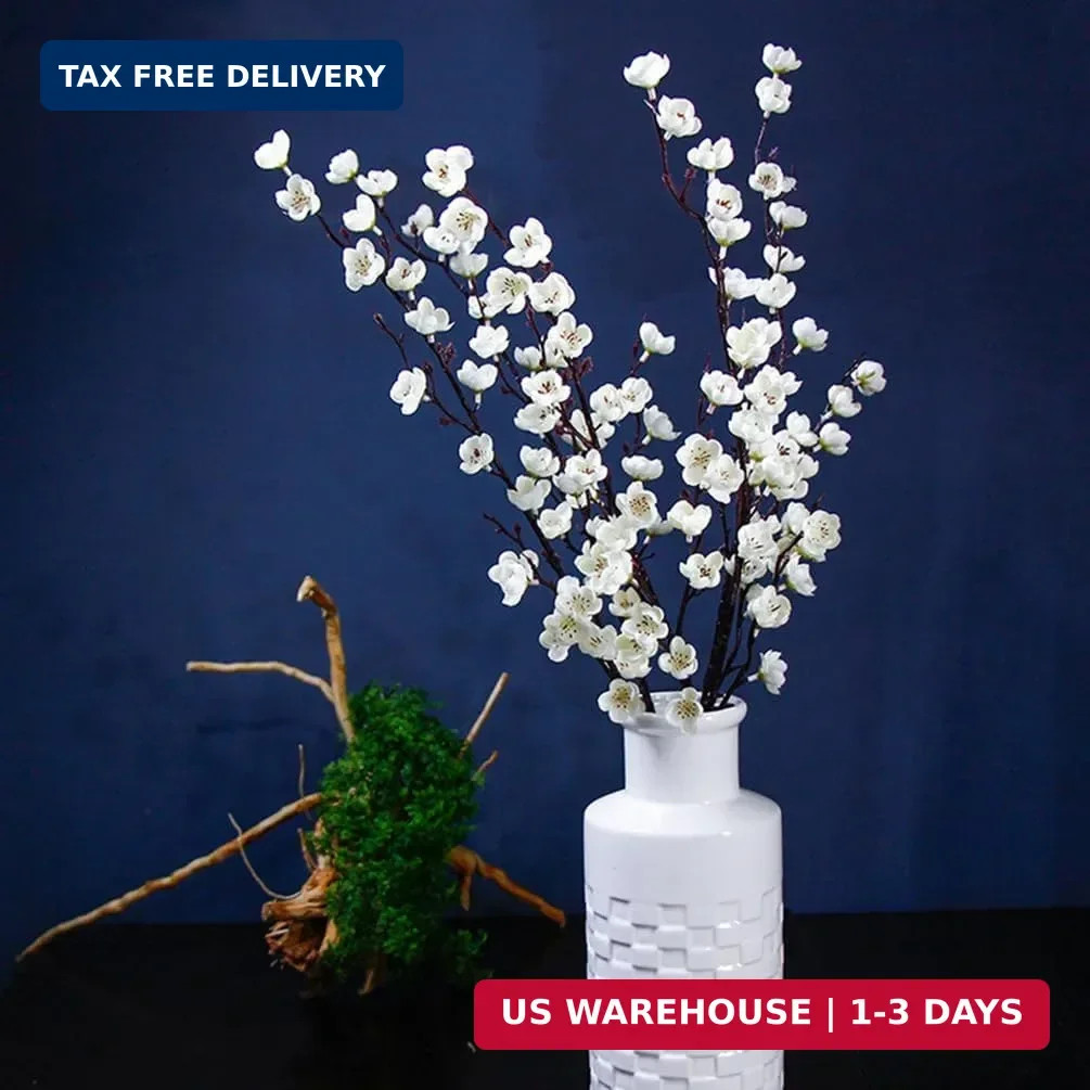 5 Pcs Artificial Plum Blossom Fake Wintersweet Long Stem Plastic Flowers Home Ho