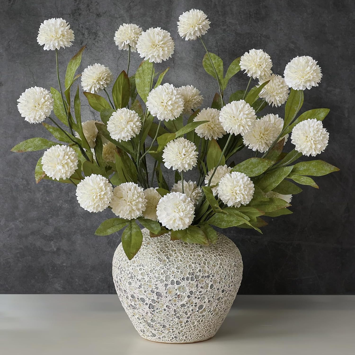 6 Pcs Faux Silk Pompon Mum Artificial Flowers for Vase -27″, Bulk Fake Chrysanth
