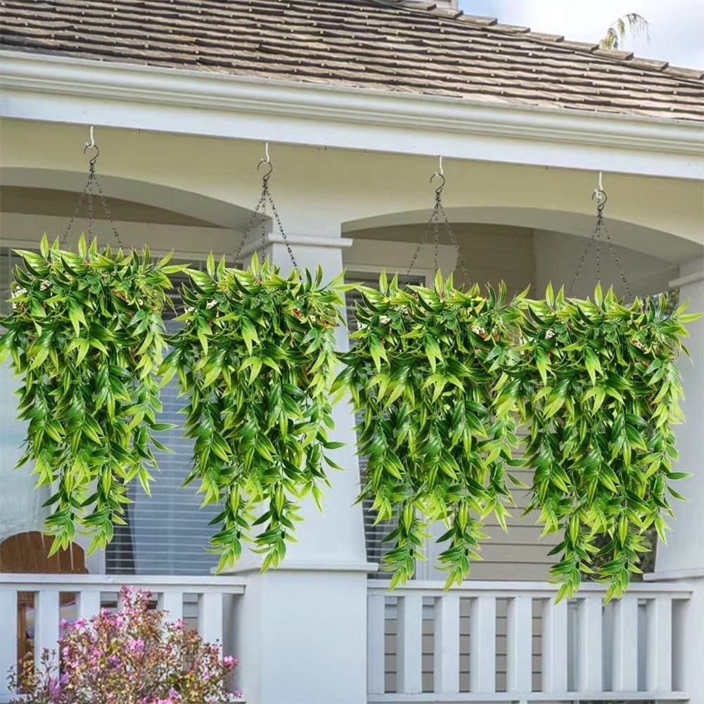 Plastic Artificial Hanging Plants 2.6ft Green 2pcs for Patio Porch Living Room