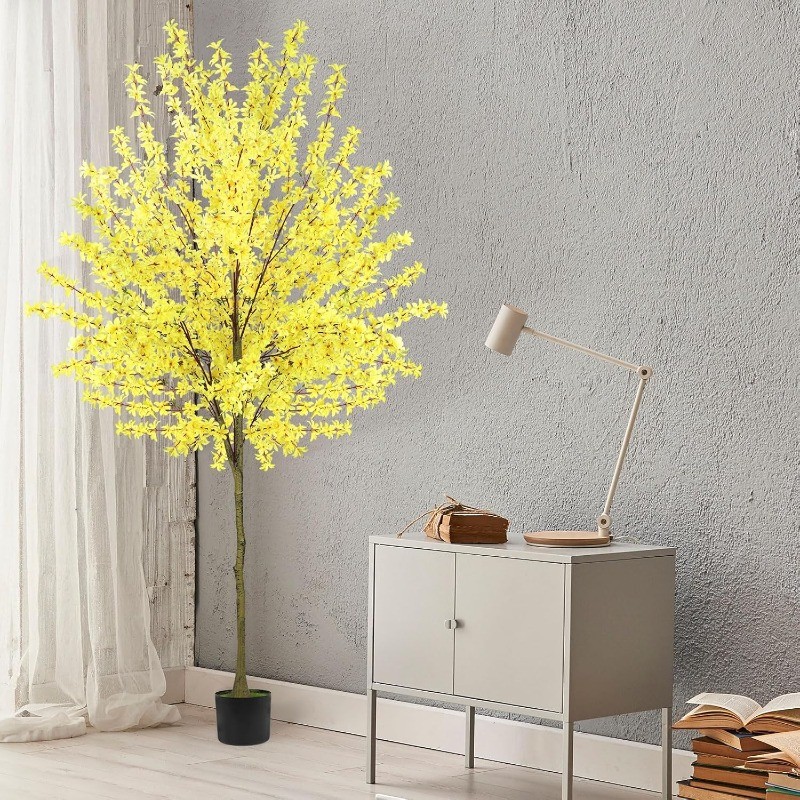 6FT Tall Artificial Winter Jasmine Tree, Fake Tree for Home Office Decor, Yellow