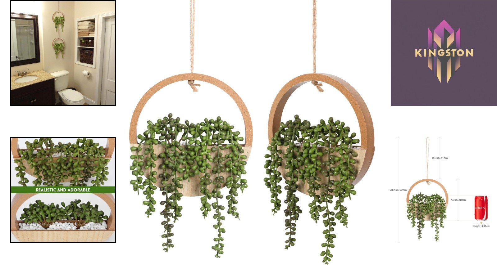 Low-Maintenance Fake Plants – 12.2” Hanging String of Pearls in Wooden Planters