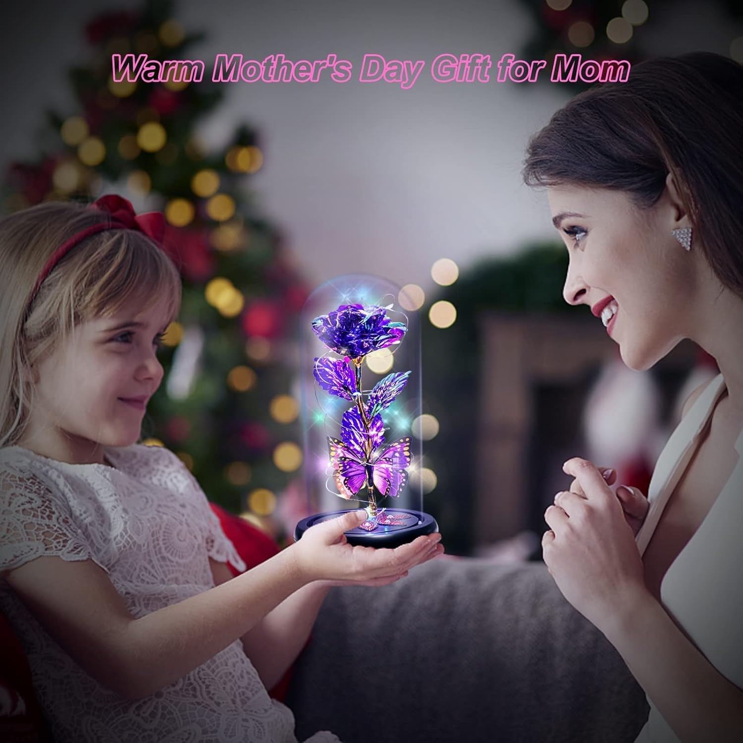 Crystal Flower Light Up Rose in Glass Dome with Butterfly | Valentine Gifts