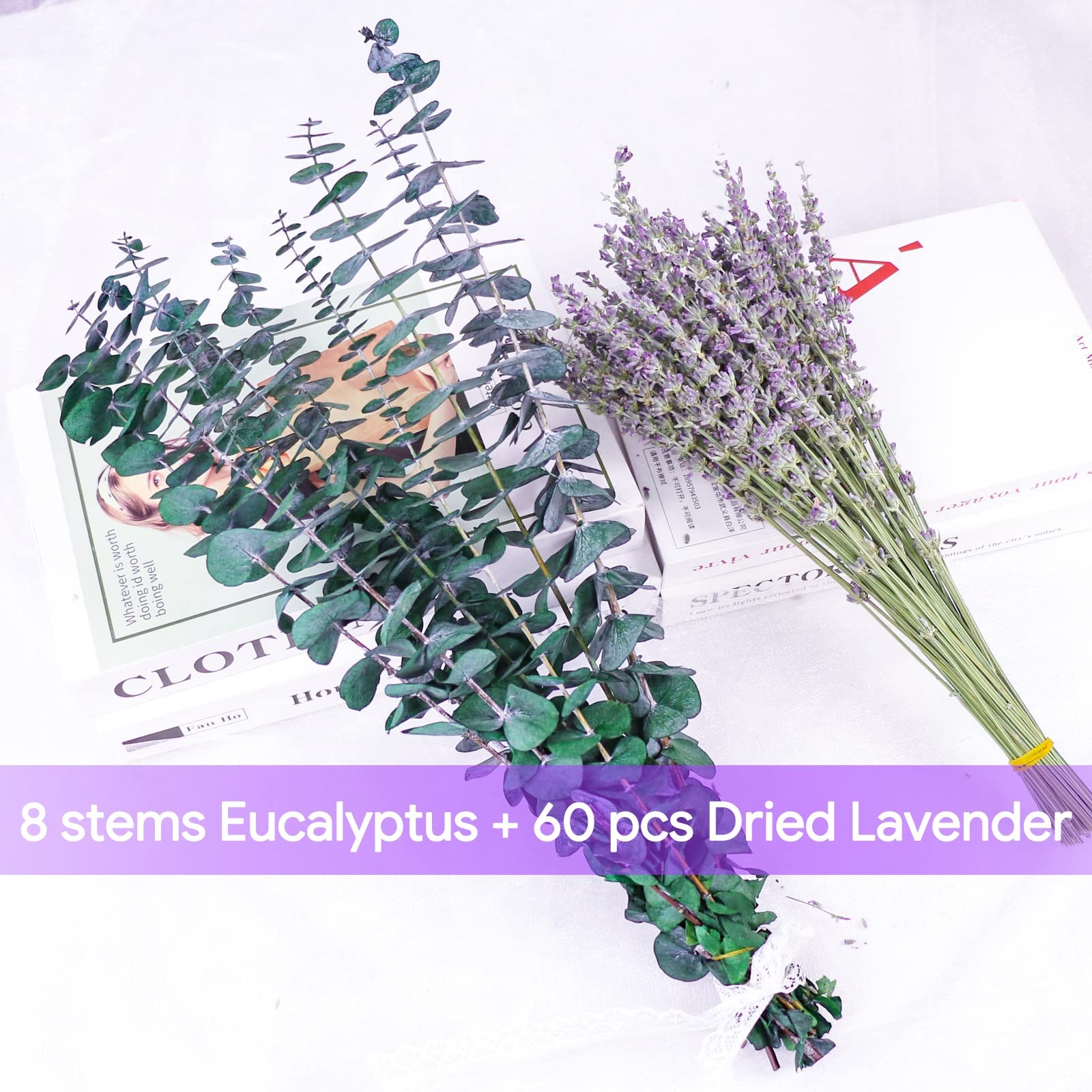 Dried Eucalyptus Stems & Lavender Flowers 68 Pcs 17” Natural – Shower Decor