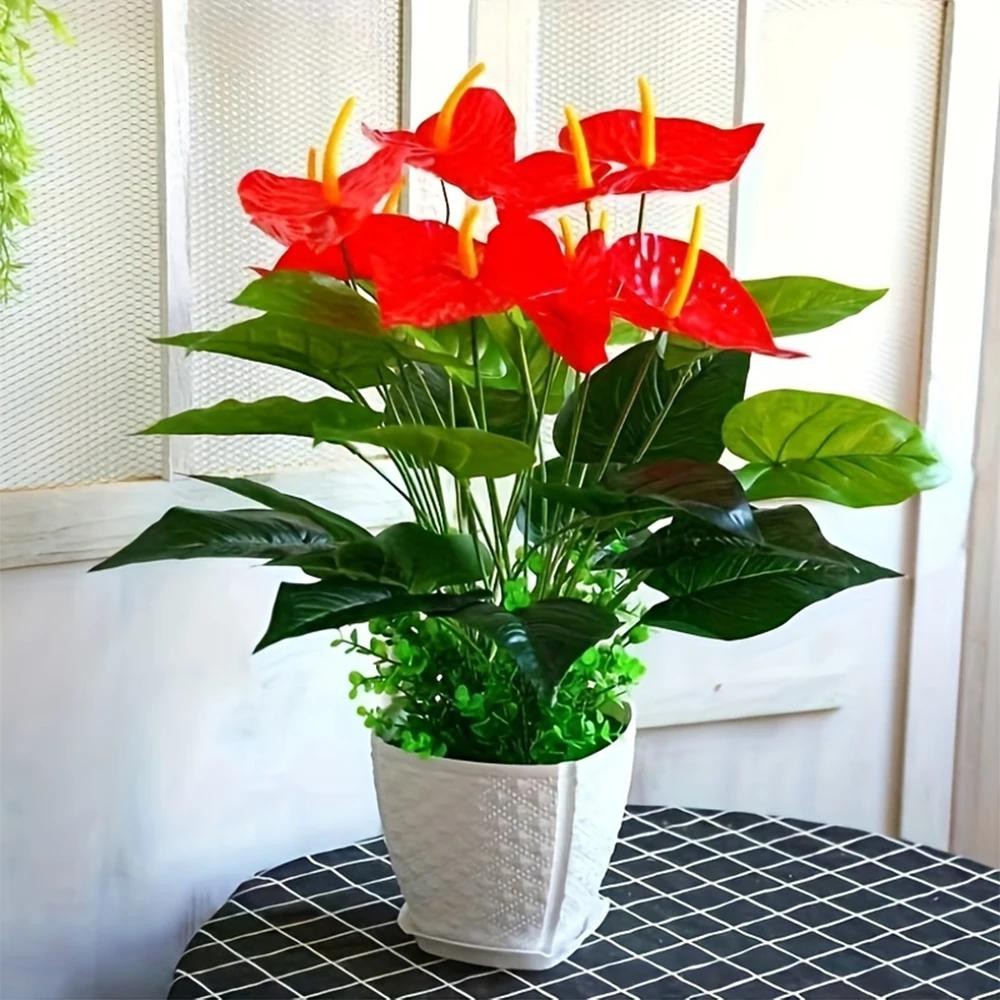 Red Palm Flamingo Flower – Lush Artificial Plant for Home, Garden & Outdoor