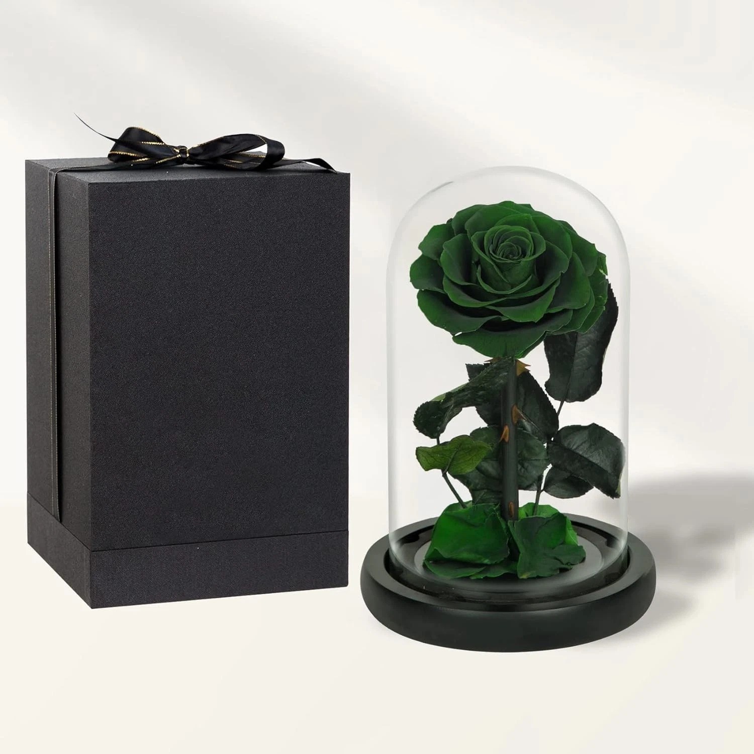 Elegant Handmade Preserved Roses in Glass Dome – Lasting Green Floral Gift