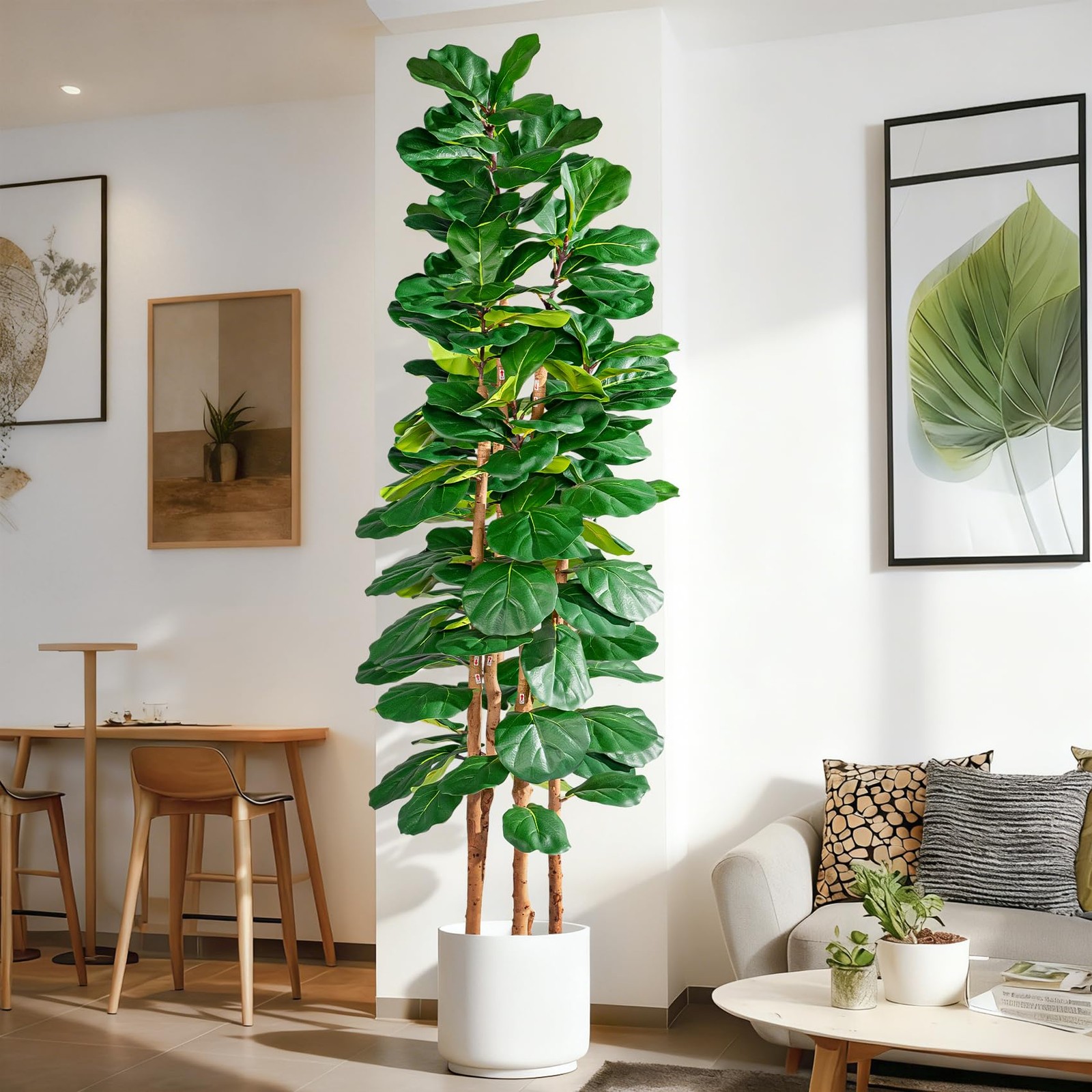 Artificial Fiddle Leaf Fig Tree 7FT, Faux Fig Tree Indoor with Natural Wood T…