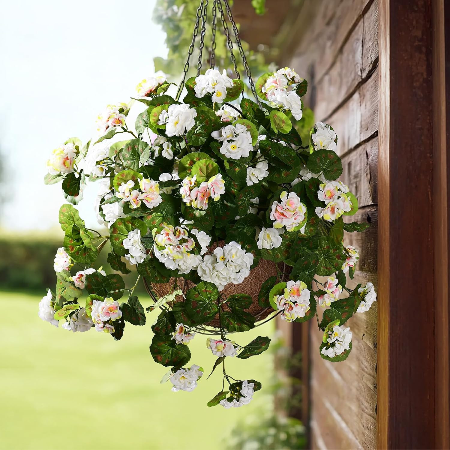 2 Pcs Artificial White Geranium Flowers for Outdoor Decor and Arrangements