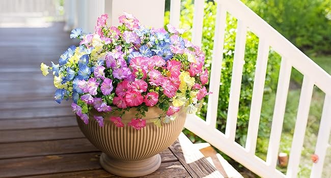 Artificial Flowers for Outdoors Fake Plants Outside Decoration, 12 Bundles Silk