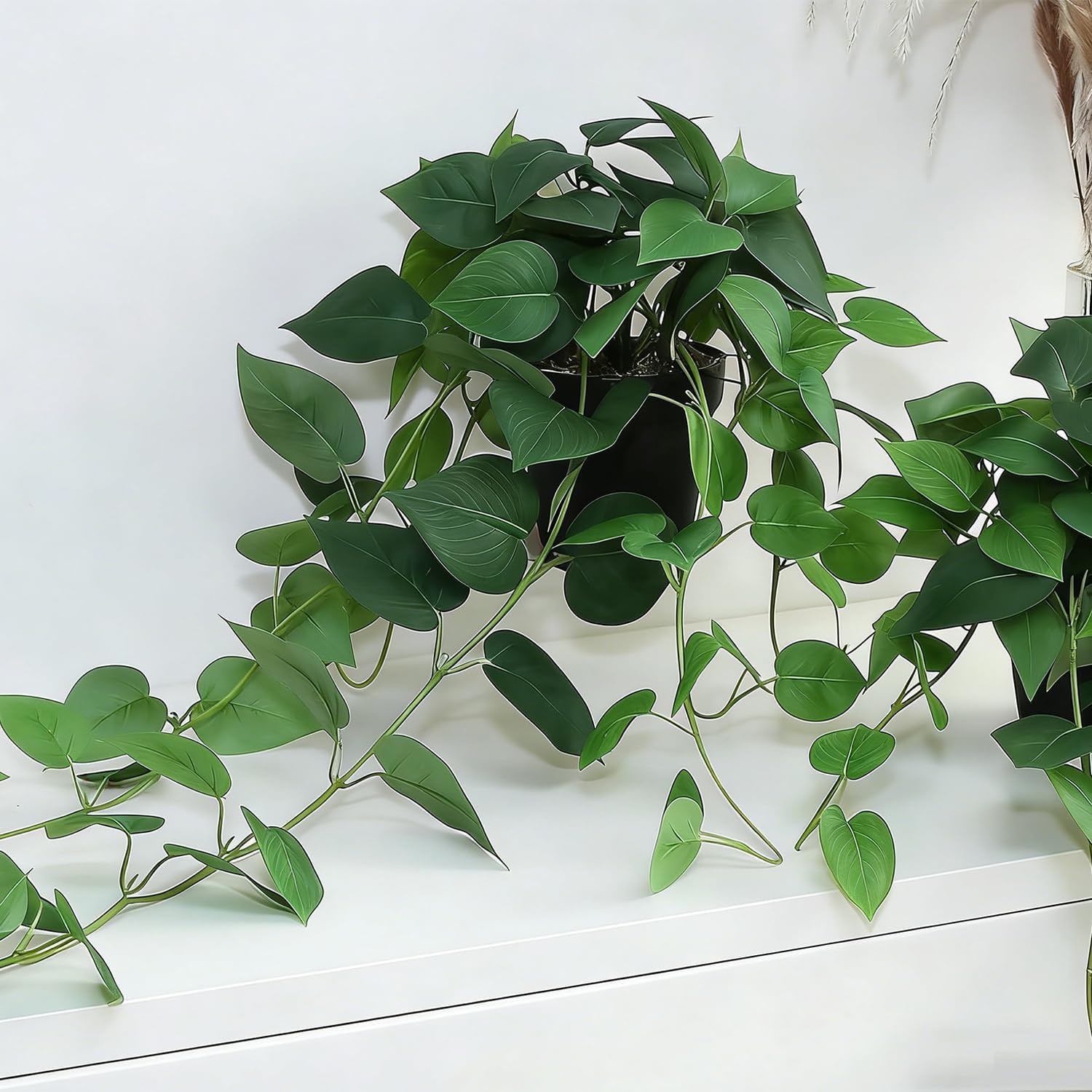 Fake Pothos Hanging Plants, 33.5″ Set of 2 with Pots Faux Plant | Artificial Rea