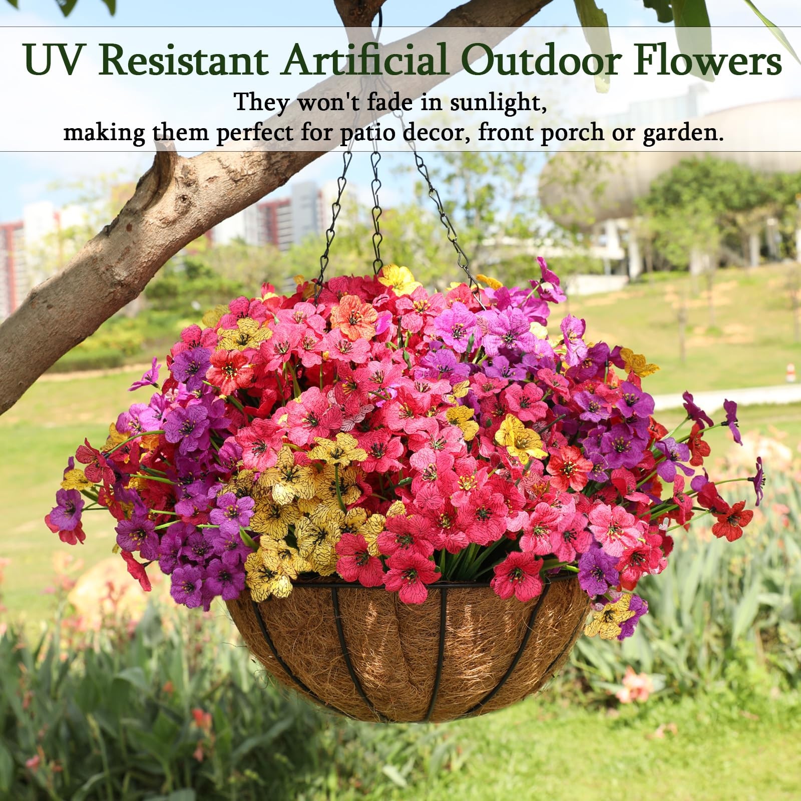 24 Bundles Realistic Fake Flowers for Outdoors, No Fade Faux Silk Flowers & A…