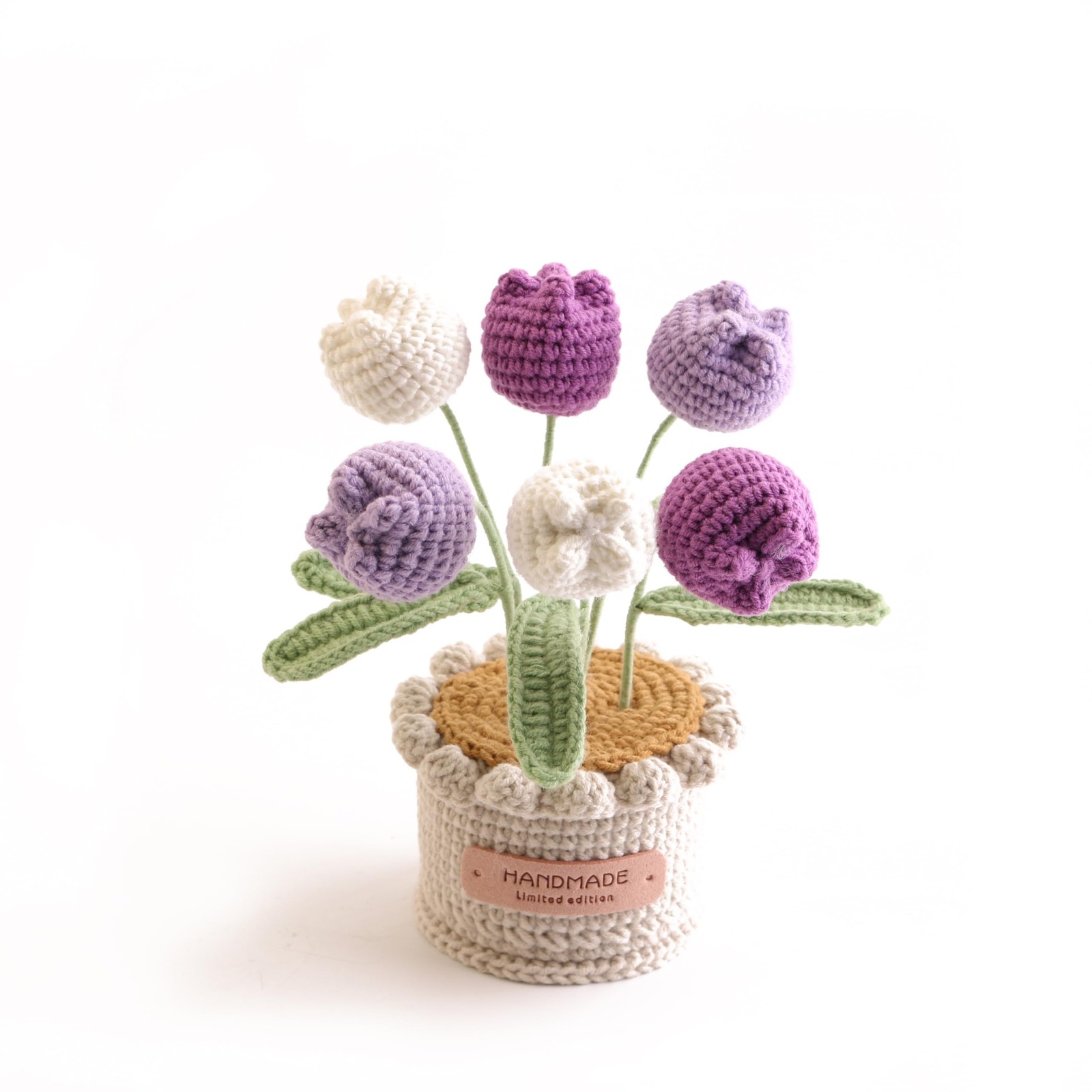 Wool Woven Tulip Potted Plants, Artificial Crochet Hand-Woven Flowers Suitabl…