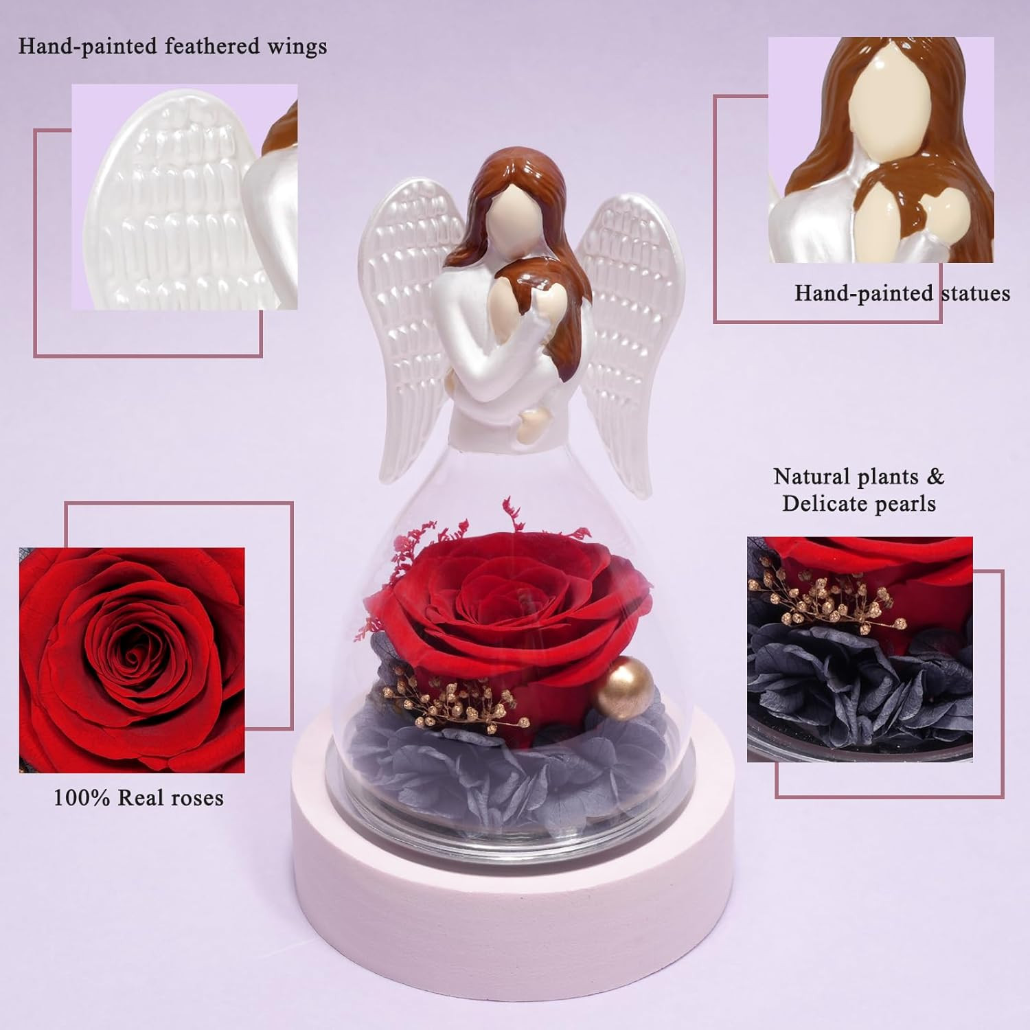 Birthday Gifts for Mom Daughter in Glass Angel Figurines Preserved Forever Real