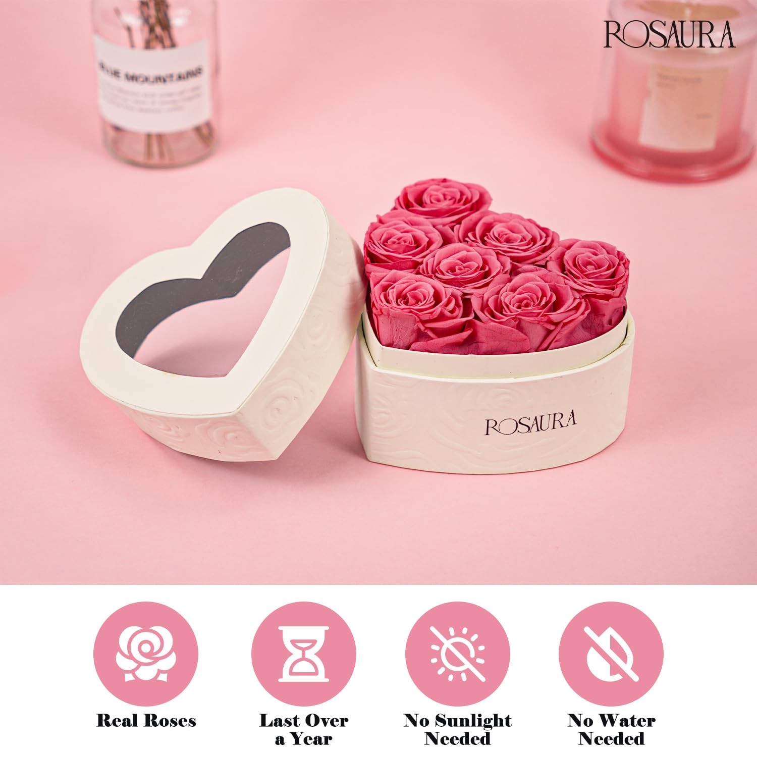 Rosaura Heart-Shaped Preserved Roses Gift Box – Real Forever Flowers for Chri…