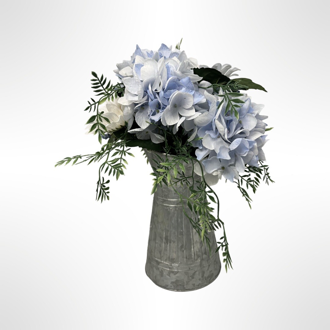Summer / Fall Floral Arrangement In Galvanized Pitcher