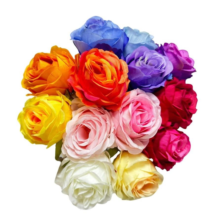 Multicolour 3 Inch Silk Rose Heads With Clips For Crafts Cake Decor 14 PCS