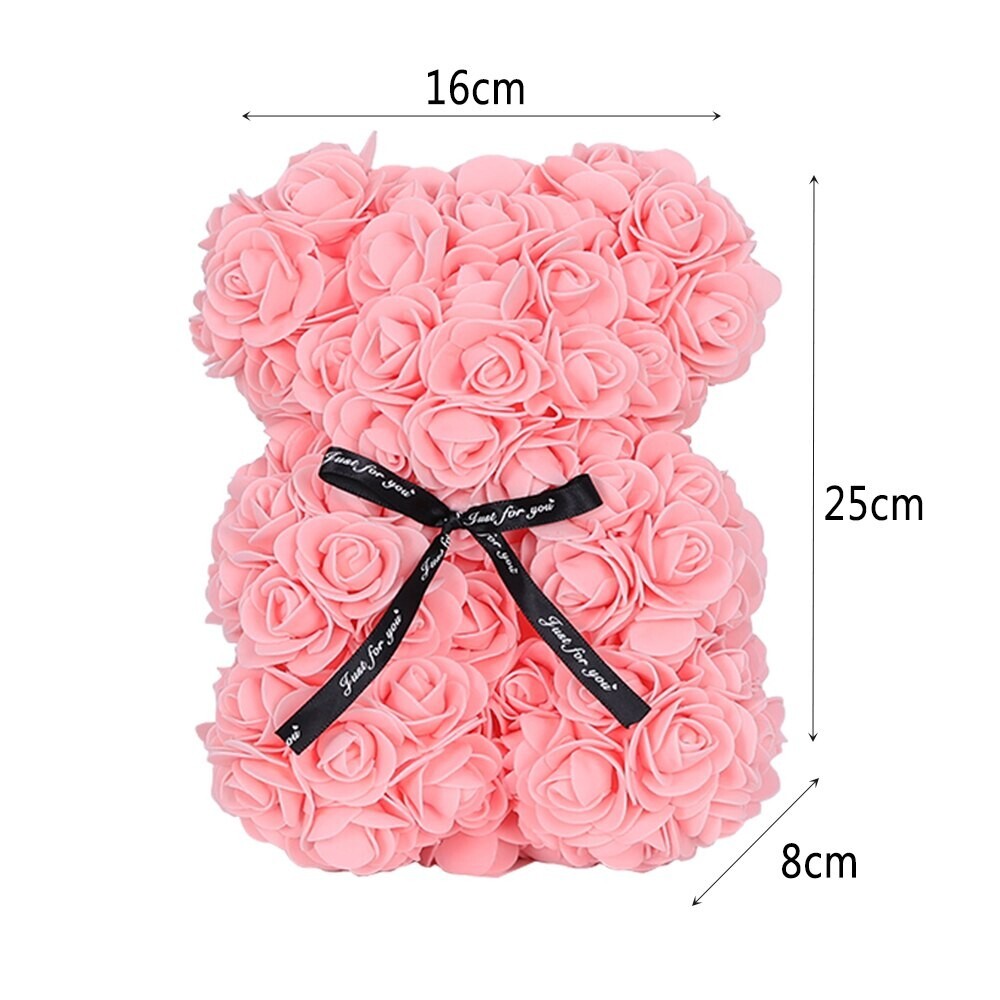 2023 Light Pink Rose Flower Teddy Bear with Gift Box -25cm Valentines & Birthday