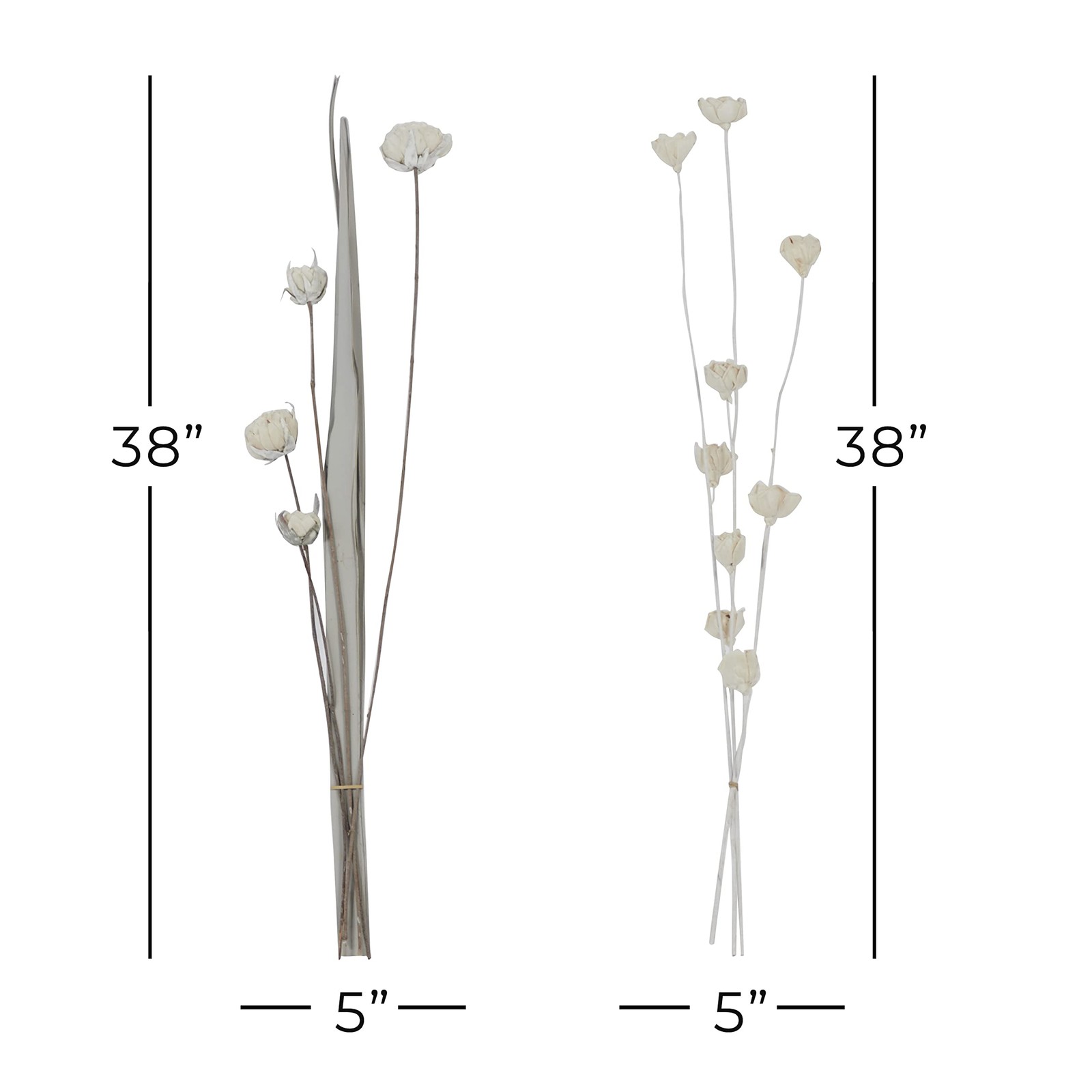 Dried Plant Palm Natural Foliage, Set of 2 5″ W, 38″ H, White