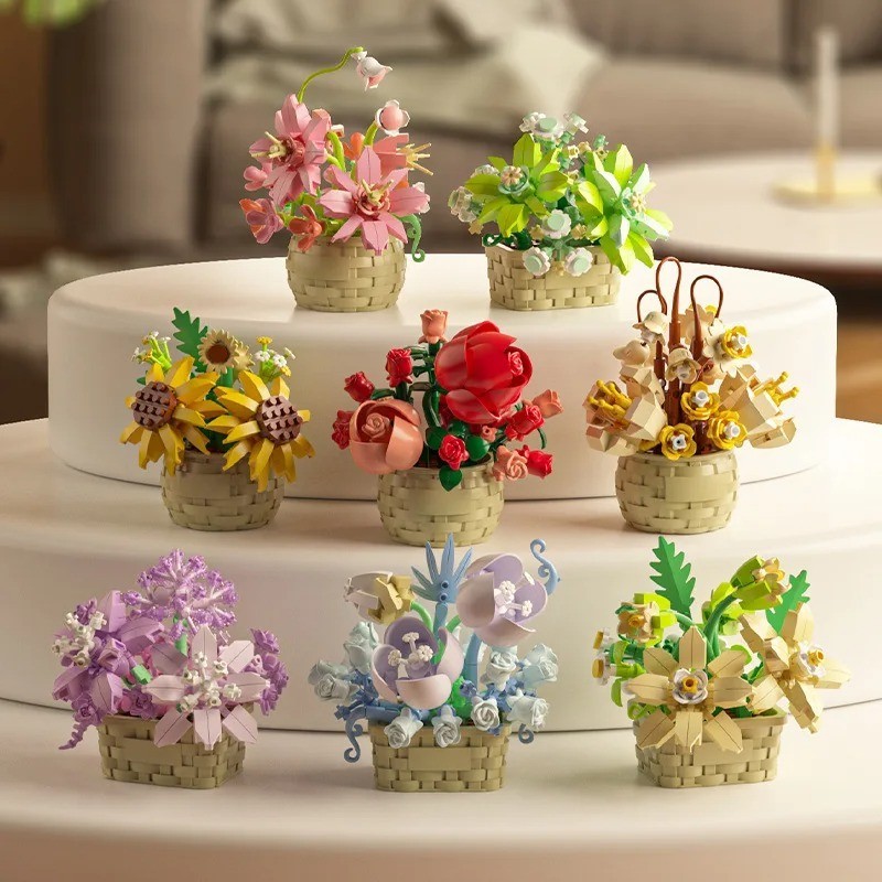 Mini Plant Brick Set – Succulent, Rose, Sunflower, Bonsai Model Toys