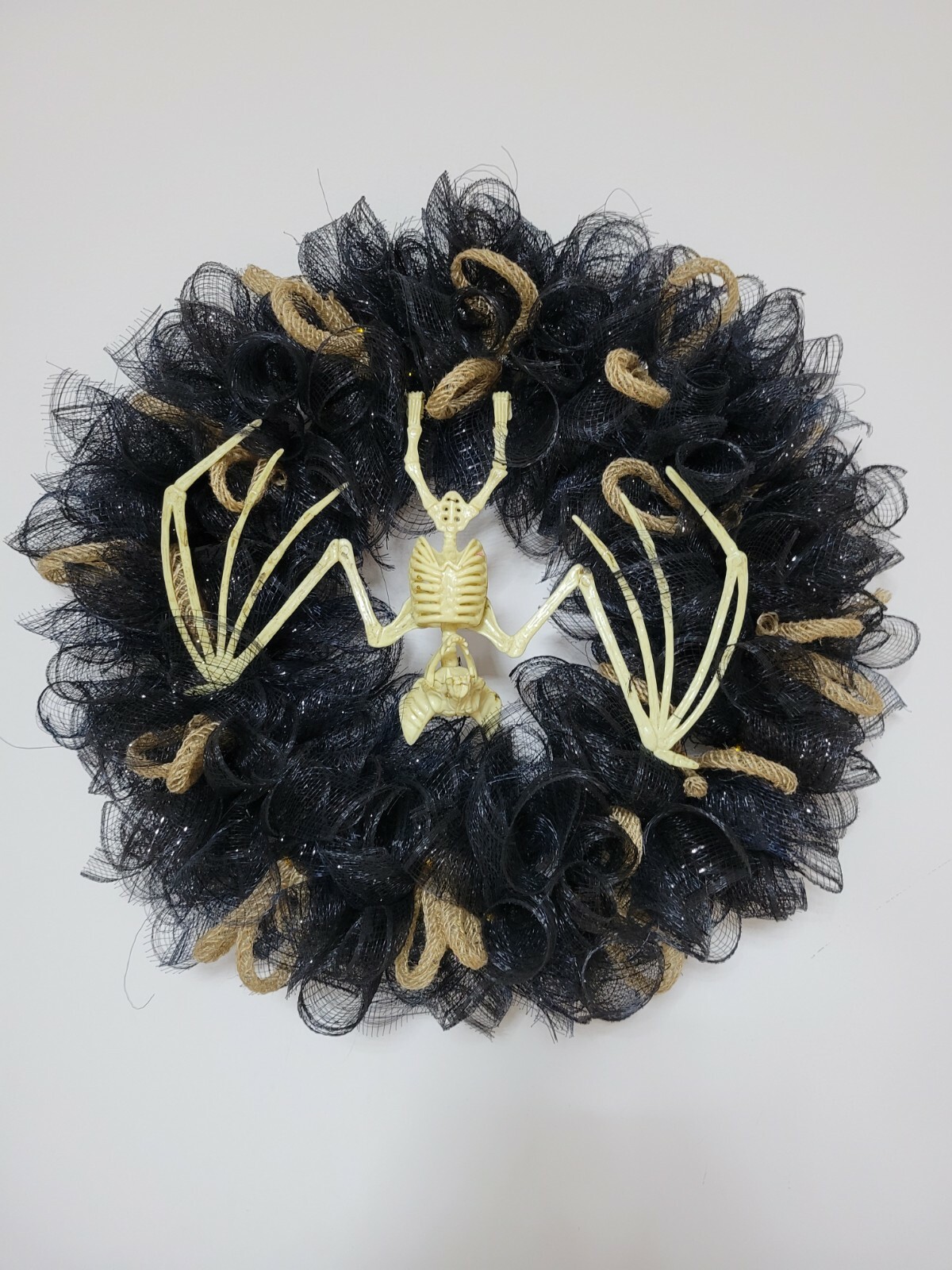 Skeleton Bat WREATH Deco Mesh Front Door Wall Decor Decoration Halloween black