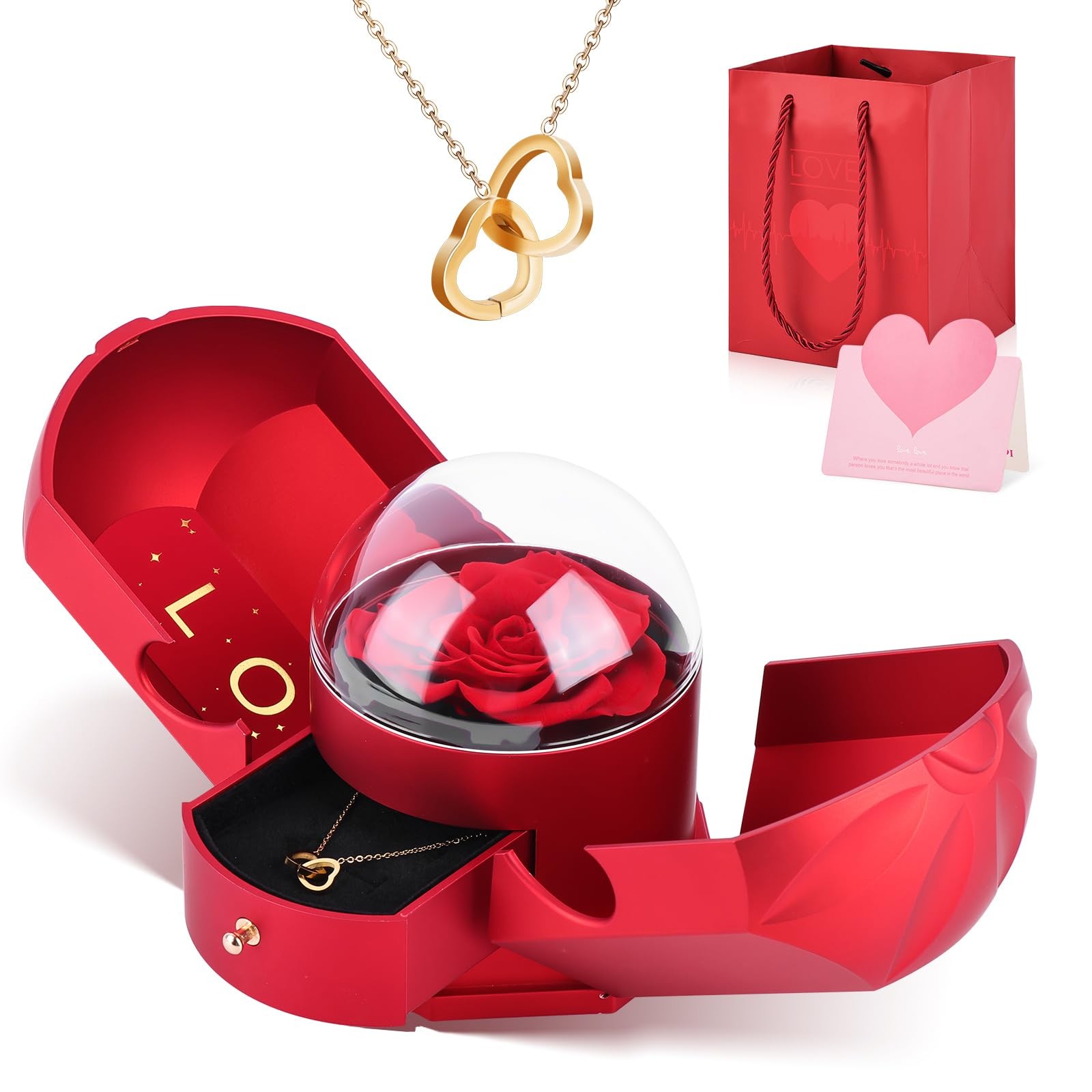 Gifts for Women Valentines Day Gifts for Her,Preserved Real Rose with Heart N…