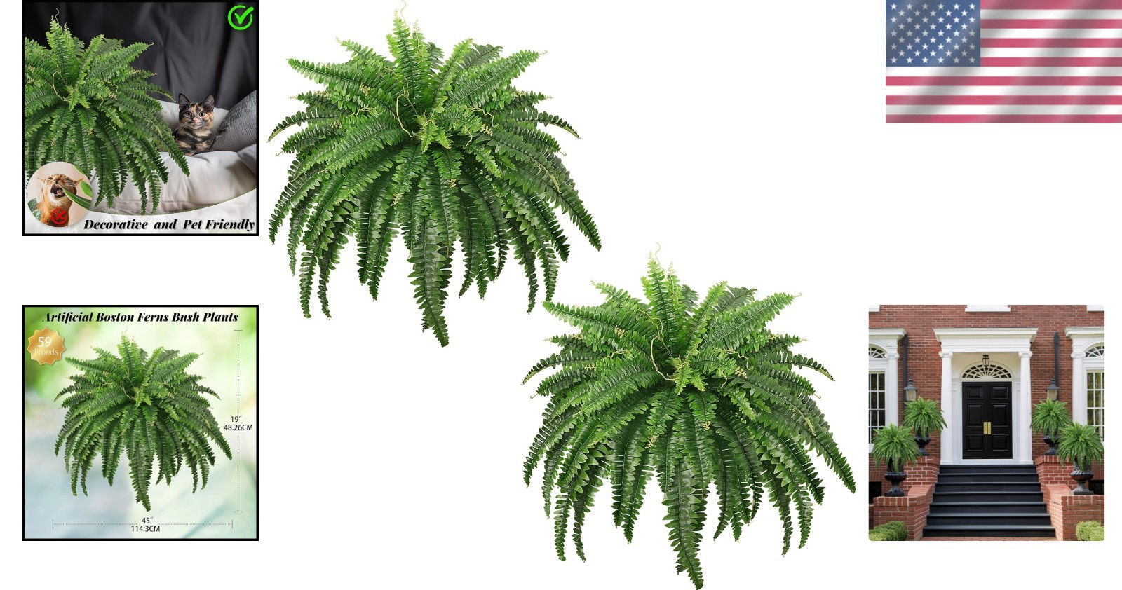 Large Artificial Boston Ferns, 45″ Fake Ferns – Set of 2