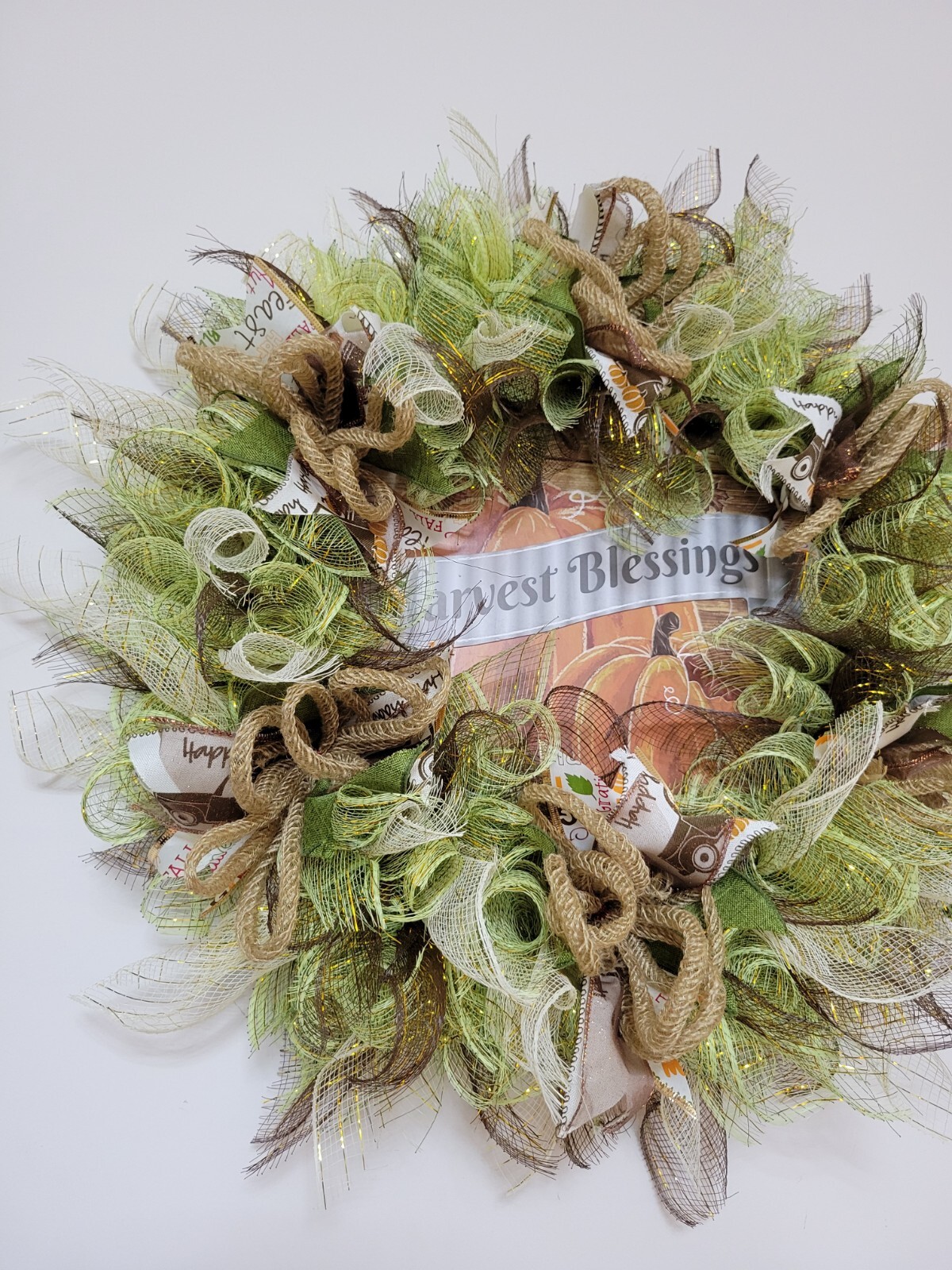 HARVEST BLESSING autumn Spring Mesh Front Door Wreath Wall Decor Bright colors