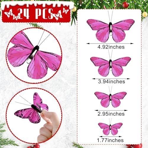 24 Pcs Monarch Butterfly Decorations 4 Size Artificial Monarch Feather Fake B…