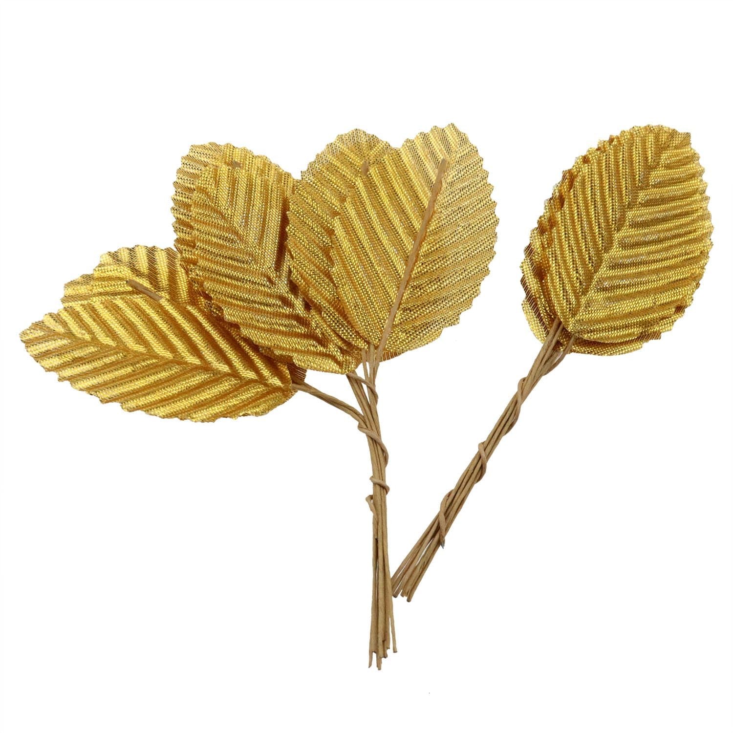 200PCS Gold Artificial Leaves with Wire Stem Silk Fake Leaves Faux Wired Leav…
