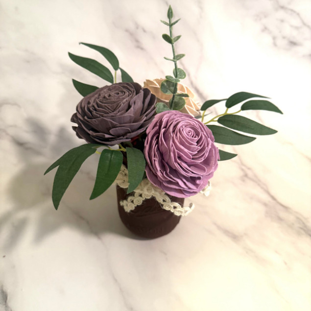 Sola Wood Flower Centrepiece Lavender Rose Burgundy Mason Jar Arrangement