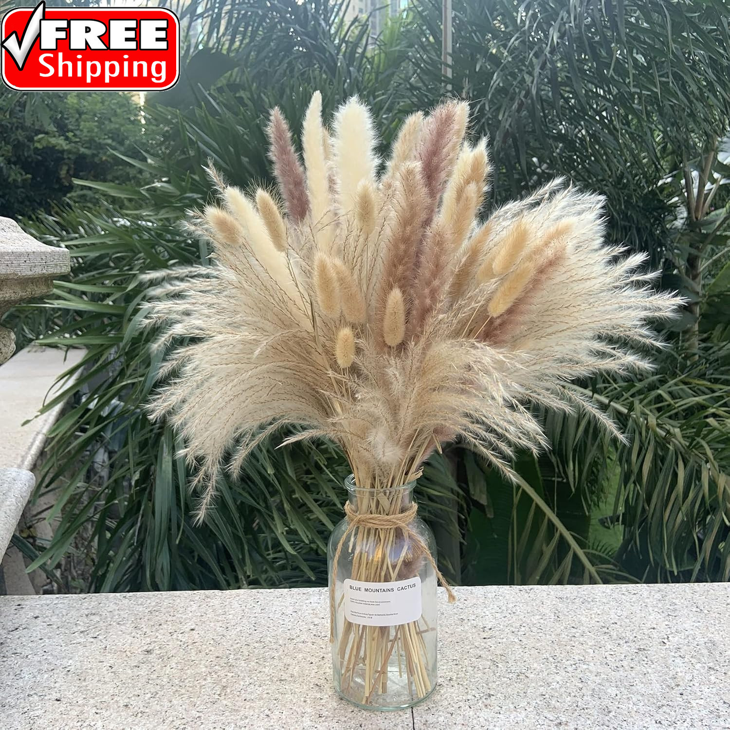 Pampas Grass Decor 110 Pcs 17.5Inch Natural Dried Pampas Grass-15Pcs White Pampa